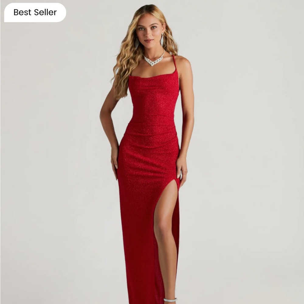 Amirah Formal Glitter Cowl Neck Column Dress